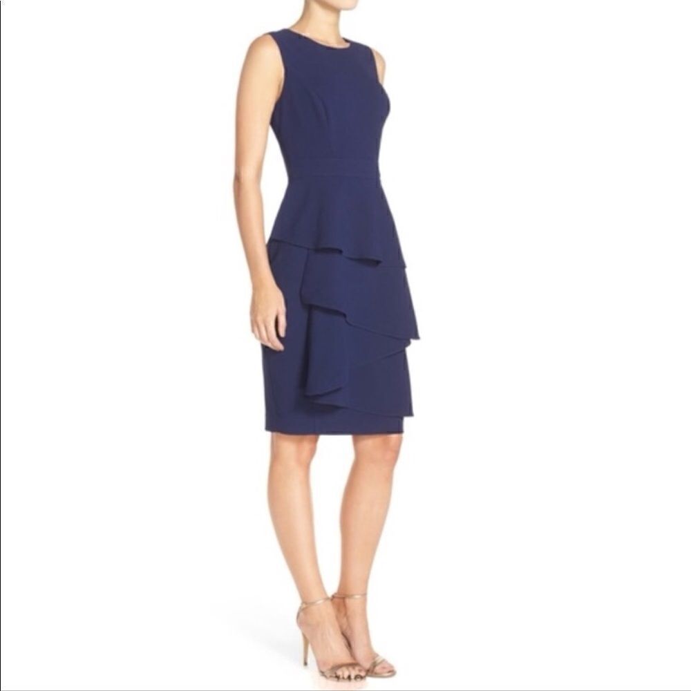 Eliza J size 2P blue sleeveless ruffle dress